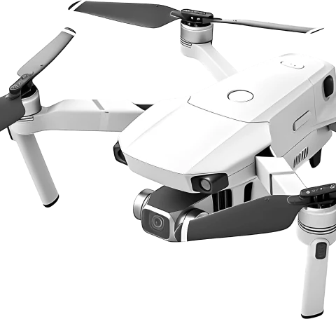 Składany dron z kamerą i rozłożonymi ramionami na białym tle